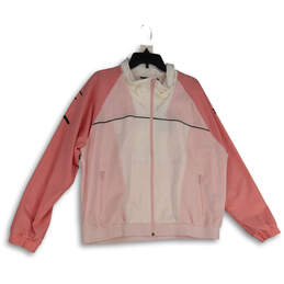 Womens Pink White Printed Mock Neck Long Sleeve Full-Zip Jacket Size XL