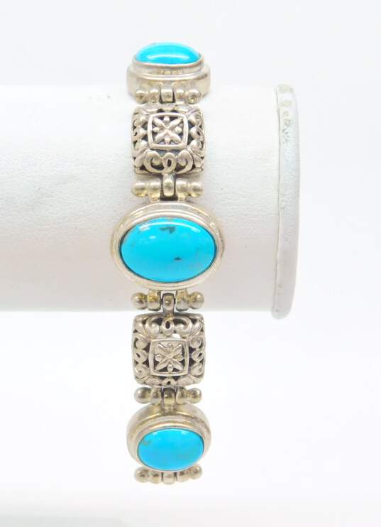 Bali Style 925 Sterling Silver Faux Turquoise Toggle Clasp Bracelet 29.8g image number 4