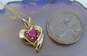 Romantic 10K Yellow Gold Ruby Heart Pendant Necklace 1.7g image number 7