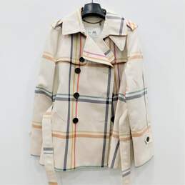 Coach Ivory Multicolor Tattersall Belted Short Trench Coat Size: M With COA