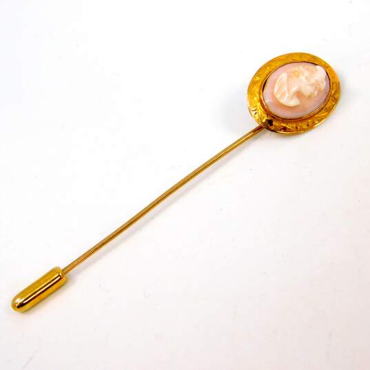 Vintage 10k Yellow Gold Cameo Etched Stick Pin 1.5g image number 6