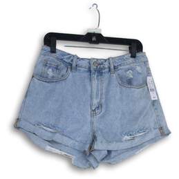 NWT Pacsun Womens Light Blue Denim Distressed Medium Wash Mom Shorts Size 29