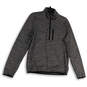 Mens Gray Black Striped 1/4 Zip Long Sleeve Pocket Athletic T-Shirt Size M image number 1