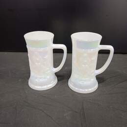 Bundle of 2 Federal Pearlescent 6" Milk Glass Beer Mugs