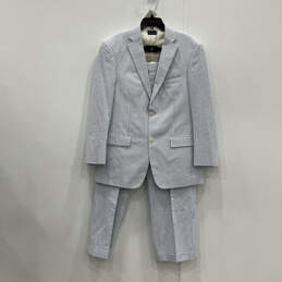 NWT Mens Blue White Striped Notch Lapel Three-Piece Suit Set Size 41R 33R