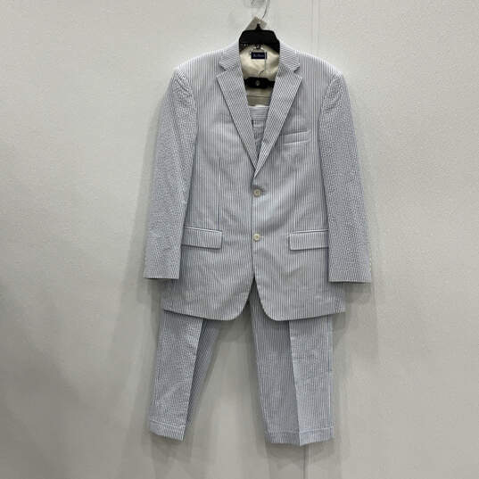 NWT Mens Blue White Striped Notch Lapel Three-Piece Suit Set Size 41R 33R image number 1