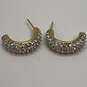 Designer Swarovski Gold-Tone Clear Rhinestone Crescent Shape Hoop Earrings image number 2