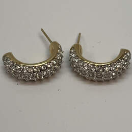 Designer Swarovski Gold-Tone Clear Rhinestone Crescent Shape Hoop Earrings alternative image