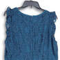 Womens Blue Lace Eyelet Sleeveless Round Neck Back Zip A-Line Dress Size 12 image number 4