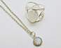 Artisan Sterling Silver Moonstone Pendant Necklace & Swirl Ring 10.1g image number 1