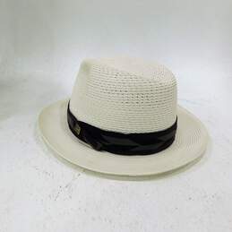 Dobbs Fifth Avenue White Straw Fedora Hat w/ Detailed Band Men's Size 7 1/4 alternative image