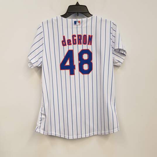 Mens White Blue New York Mets Jacob Degrom #48 Baseball MLB Jersey Size L image number 2