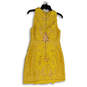 Womens Yellow Lace Sleeveless Round Neck Back Zip Sheath Dress Size Medium image number 2