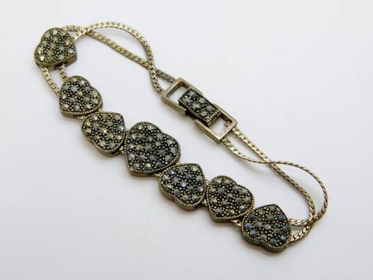 Sterling Silver Marcasite Black Glass & Enamel Whale Pendant Necklaces Heart Slider Bracelet & Ring 26.6g image number 5