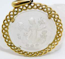 Vintage Crown Trifari Virgo Zodiac Astrology Carved Glass & Gold Tone Medallion Pendant 16.6g