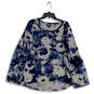 Womens Blue Floral Long Bell Sleeve Round Neck Tunic Top Size Medium image number 1