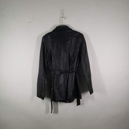 Womens Long Sleeve Belted Full-Zip Collared Leather Jacket Size Medium image number 1