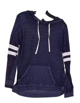 Women's Blue Long Sleeve Drawstrings Pockets Pullover Hoodie Size M