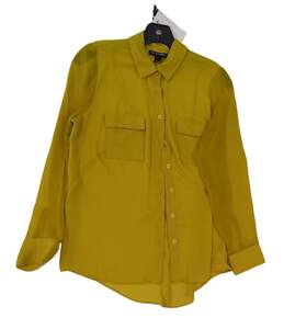 Womens Yellow Long Sleeve Comfort Casual Button Up Shirt Size S