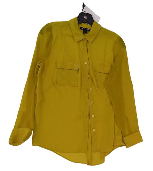 Womens Yellow Long Sleeve Comfort Casual Button Up Shirt Size S image number 1