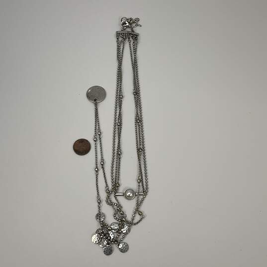Designer Lucky Brand Silver-Tone Pearl Coin Multiple Strand Chain Necklace image number 2