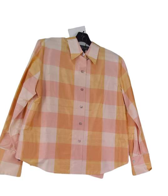 Linda Allard Womens Multicolor Plaid Long Sleeve Formalwear Dress Shirt Size 14 image number 1
