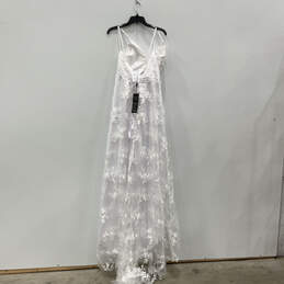 Womens White Floral Lace Spaghetti Strap Wedding Maxi Dress Size 12 alternative image