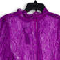 NWT Womens Purple Lace Balloon Sleeve Back Keyhole Blouse Top Size Large image number 4