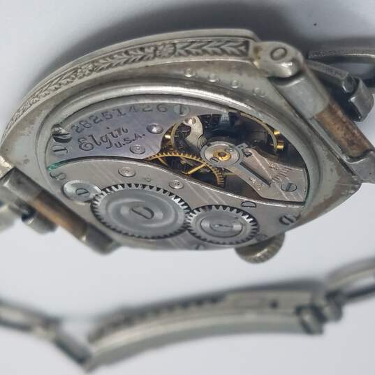 Elgin White Gold Filled Art Deco Vintage Automatic Wind-Up Bracelet Watch image number 7
