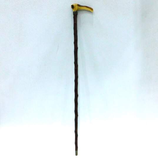 Vintage Antler Wood Walking Stick Cane image number 1