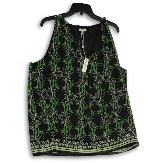 NWT Womens Black Green Floral Keyhole Neck Sleeveless Blouse Top Size XL image number 1