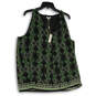 NWT Womens Black Green Floral Keyhole Neck Sleeveless Blouse Top Size XL image number 1