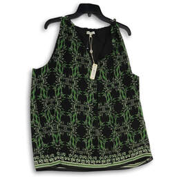 NWT Womens Black Green Floral Keyhole Neck Sleeveless Blouse Top Size XL