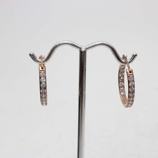 Kiera Signed Sterling Silver Rose Gold Plated CZ Accent Hoop Earrings - 3.5g image number 2