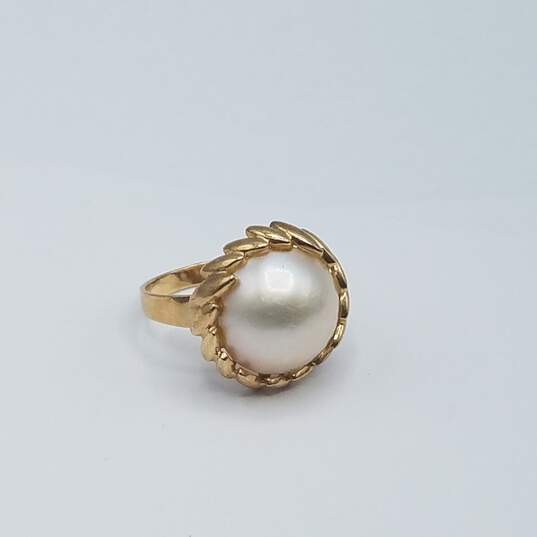 14k Gold 14mm FW Button Pearl Sz 6.25  Ring 6.3g image number 8