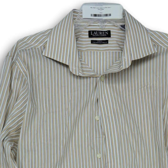 Mens Beige Striped Slim Fit Performance Stretch Button-Up Shirt Size Large image number 3
