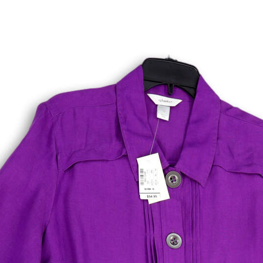 NWT Womens Purple 3/4 Sleeve Collared Pockets Button Front Jacket Size 1X image number 3