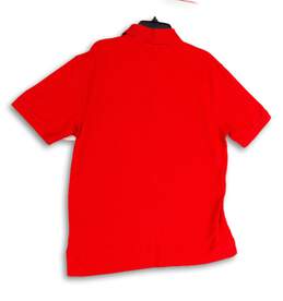 Mens Red Spread Collar Short Sleeve Side Slit Polo Shirt Size Large alternative image