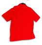 Mens Red Spread Collar Short Sleeve Side Slit Polo Shirt Size Large image number 2