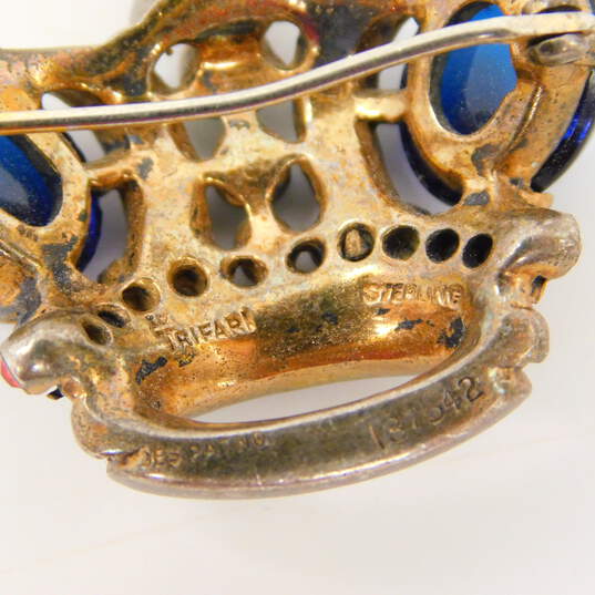VNTG Mid Century 925 Sterling Silver Crown Trifari Jelly Belly Royal Crown Brooch image number 7