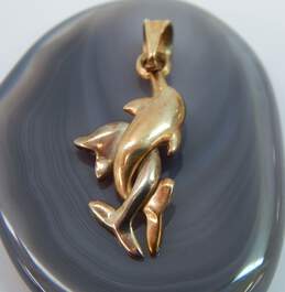 14K Yellow & White Gold Entwined Dolphin Pendant 1.2g