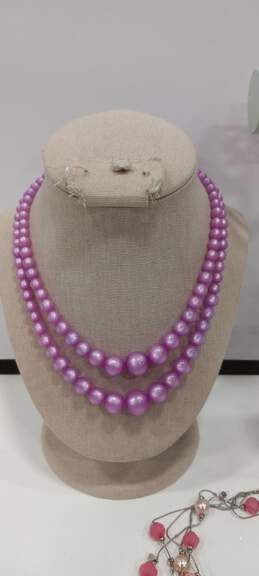 Bundle of 2 Necklaces, 3 Bracelets and 1 Pair of Women's Purple Themed Costume Jewelry alternative image