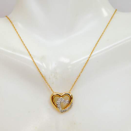10k Yellow Gold Diamond Accent Double Open Heart Fine Chain Pendant Necklace 1.3g image number 2