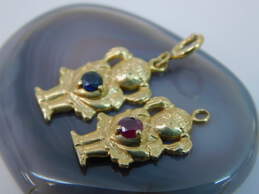One Pair 14K Yellow Gold Ruby and Sapphire Charms 1.9g