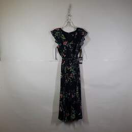 NWT Womens Floral V-Neck Flutter Sleeve Back Zip Maxi Dress Size 6