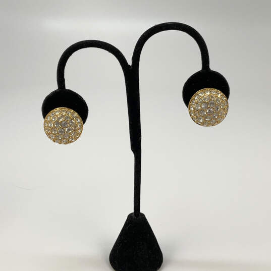 Designer Swarovski Gold-Tone Crystal Studded Round Dome Clip-on Earrings image number 2