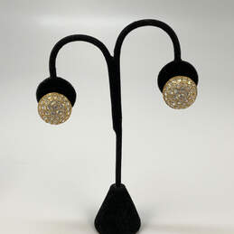 Designer Swarovski Gold-Tone Crystal Studded Round Dome Clip-on Earrings alternative image
