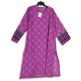 NWT Womens Purple Geometric Long Sleeve Side Slit Tunic Blouse Top Size L