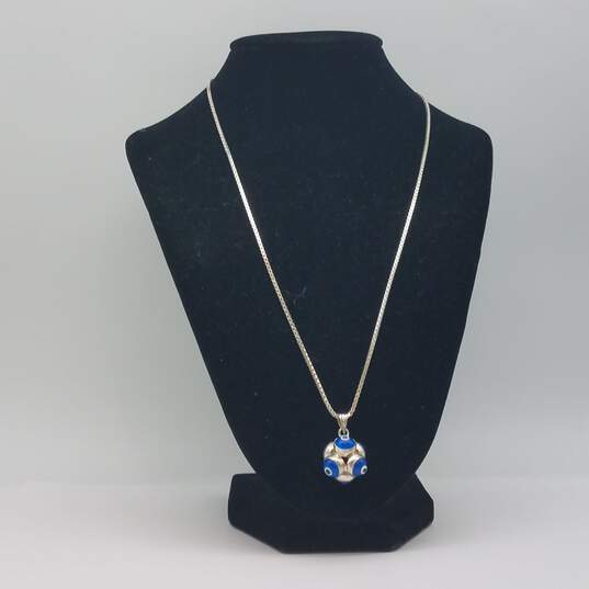 Sterling Silver Acrylic Box Chain Evil Eye Cube Pendant 19 1/2 Necklace 12.7g image number 4