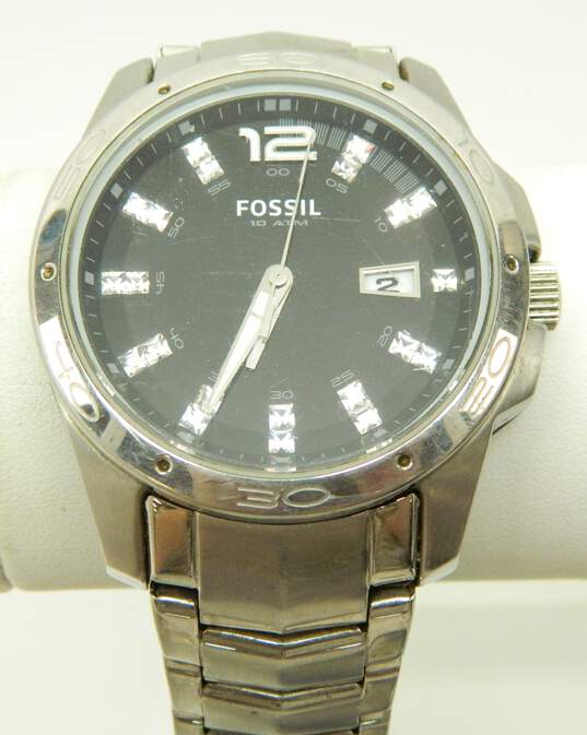 Fossil Glitz AM-4089 Silver Tone Black Dial Men's Watch 125.5g image number 5